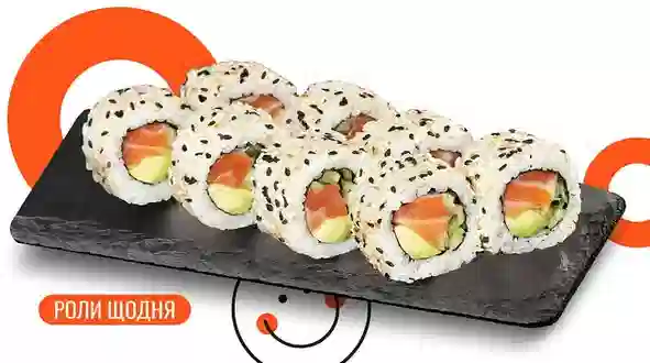 Блюдо Калифорния с лососем в кунжуте меню We Sushi Калифорния с лососем в кунжуте меню We Sushi